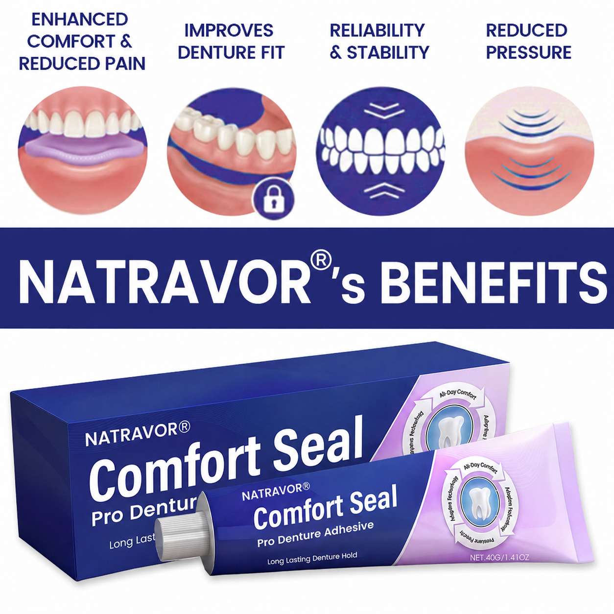 🔥 LIMITED SPECIAL OFFER 🔥NATRAVOR® Comfort Seal Pro Denture Adhesive🦷💜FDA Certified (Clinically Proven 96- Hour Lock Hold for Secure, Comfortable & Zinc-Free Denture Fit)