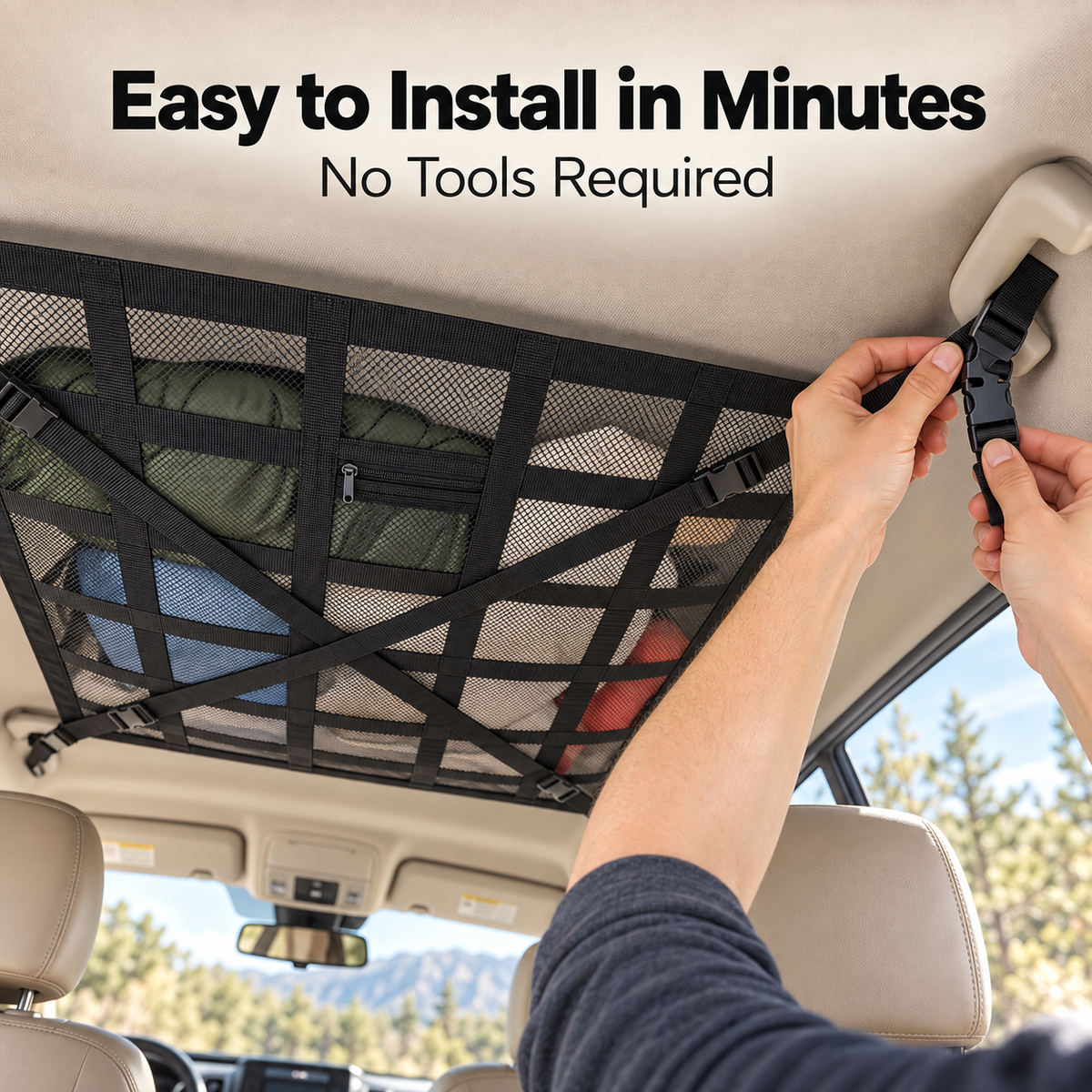 🚙 FlyDome™ Car Ceiling Cargo Net – Overhead Storage Organizer for SUVs & Sedans
