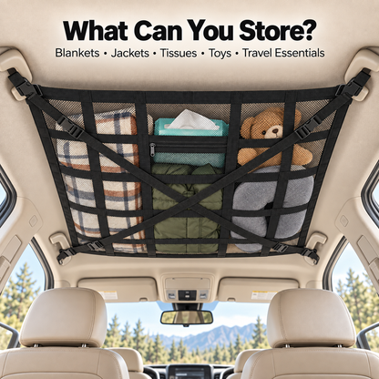 🚙 FlyDome™ Car Ceiling Cargo Net – Overhead Storage Organizer for SUVs & Sedans