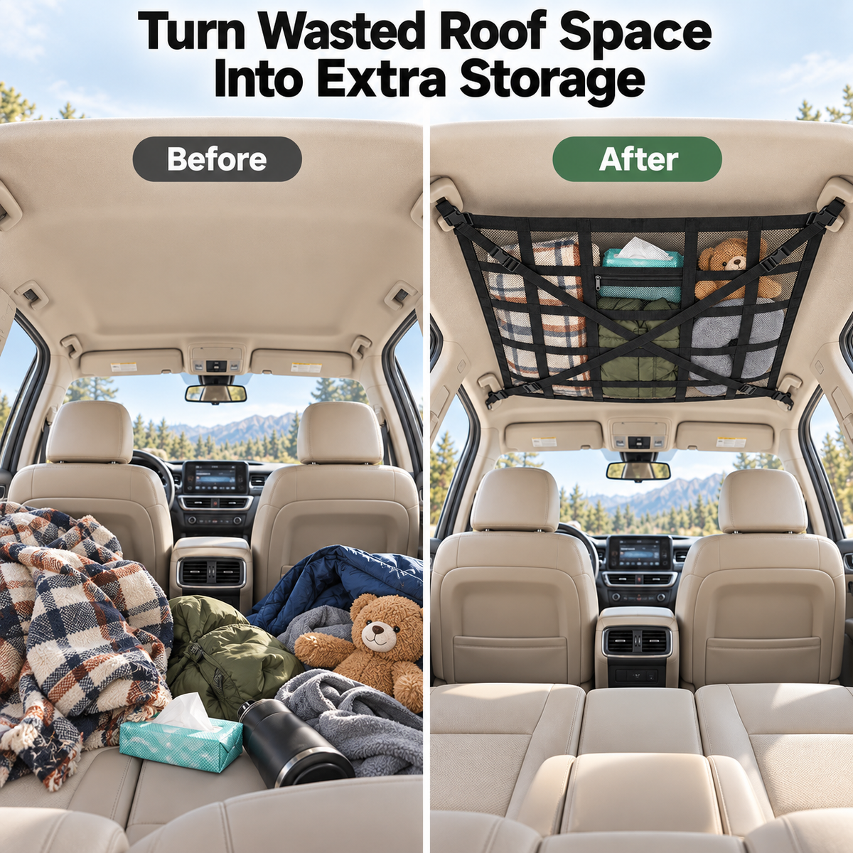 🚙 FlyDome™ Car Ceiling Cargo Net – Overhead Storage Organizer for SUVs & Sedans