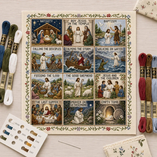 ⏳ Last Day 49% OFF – ✝️ Beginner-Friendly Life of Jesus Bible Story Cross Stitch DIY Kit 💕