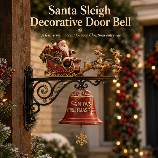 🎅 Santa Sleigh with Reindeer & Decorative Christmas Bell – Approx. 8.7 in