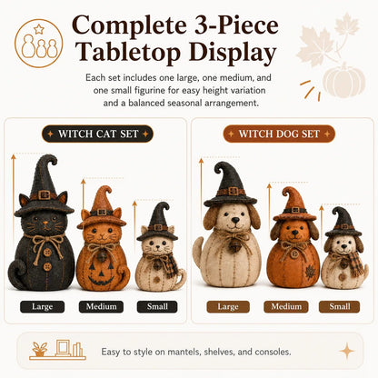 🔥🎁Vintage Witch Cat & Dog Decor Set