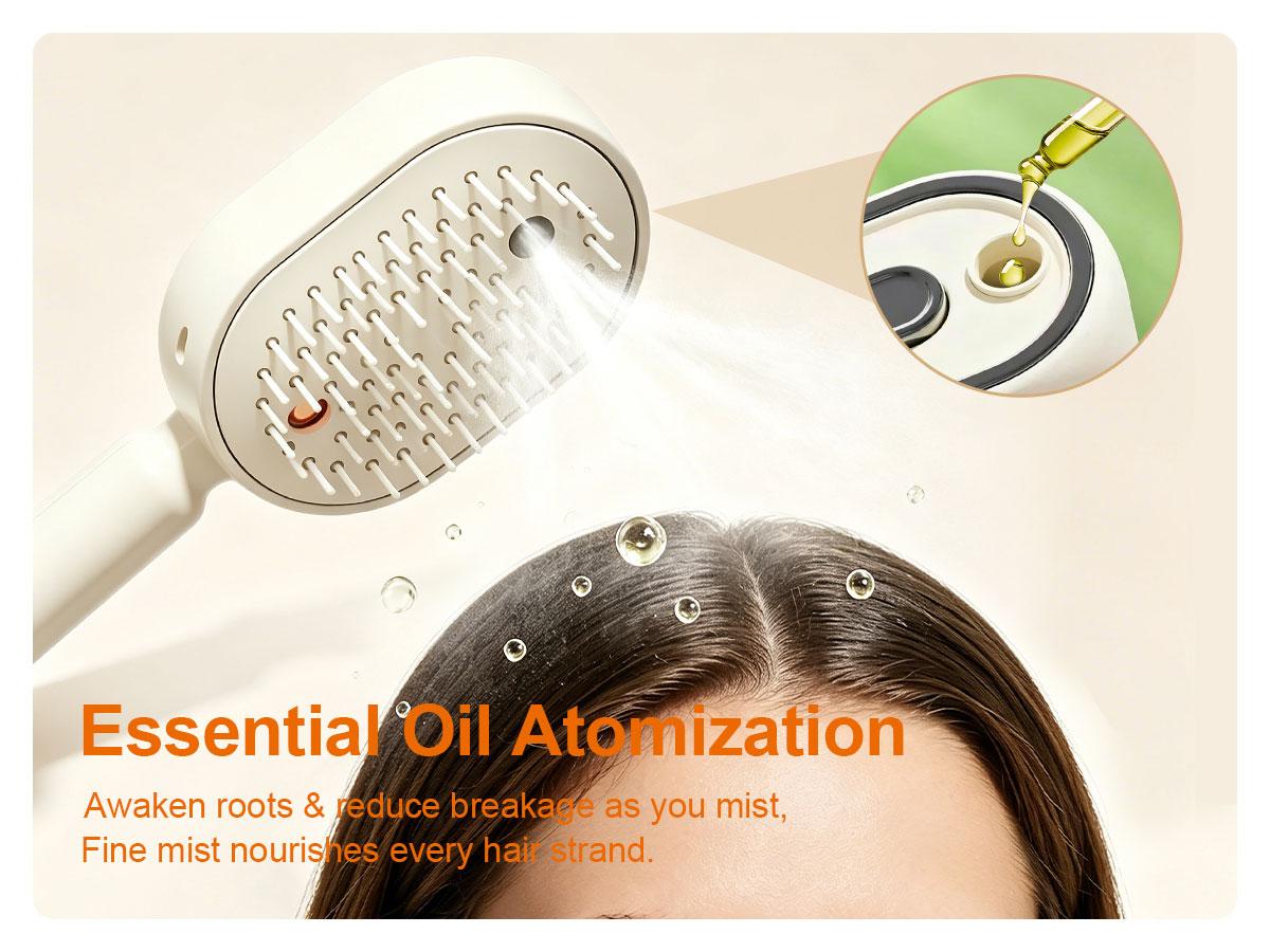 ✨ Electric Spray Air Cushion Massage Comb 🧹 Self-cleaning & Anti-tangle | 💧 Essential Oil Mist Hair Care ⚡ Anti-static Volumizing Aromatherapy Comb.