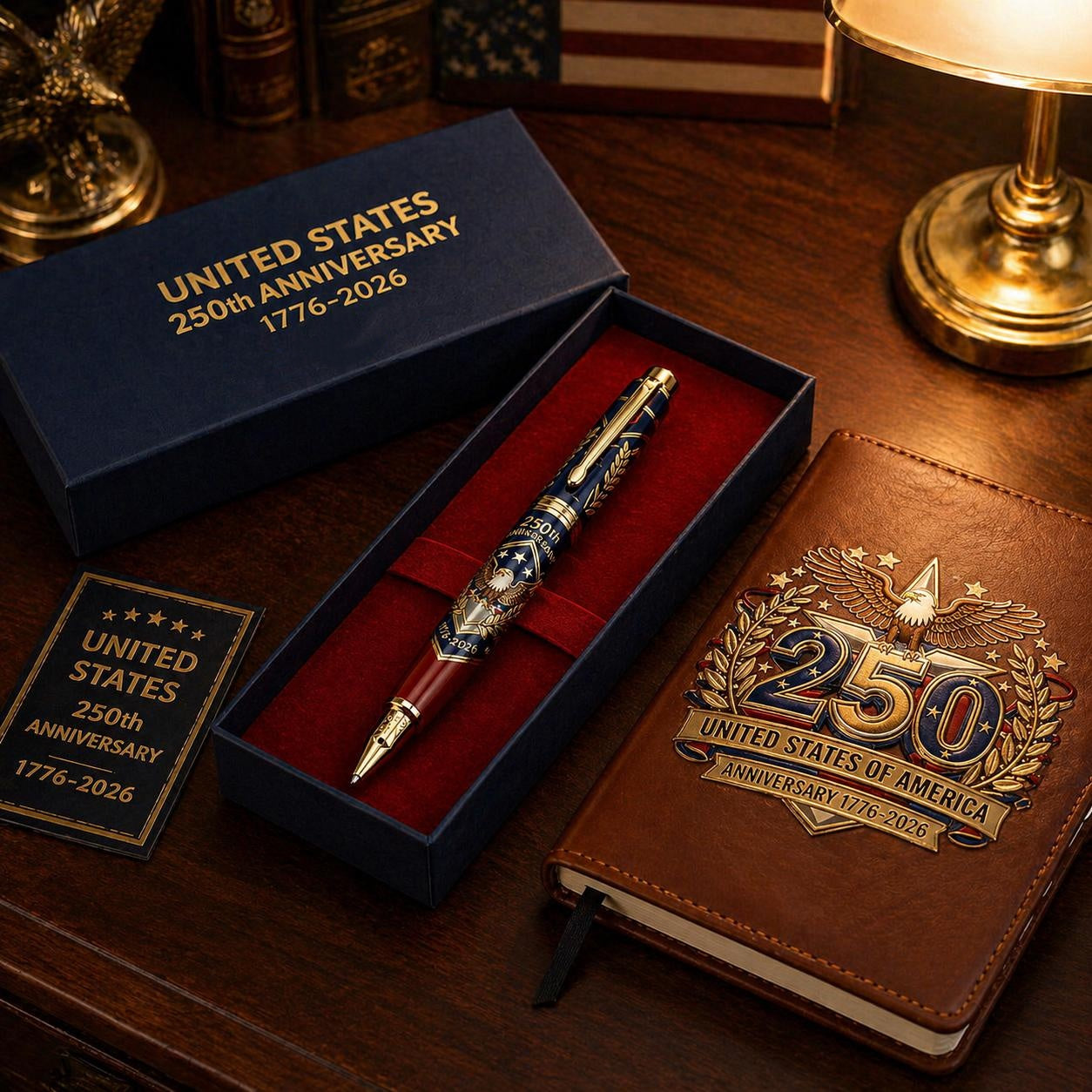 USA 250th Anniversary Notebook & Pen Set, 1776-2026 Patriotic Gift