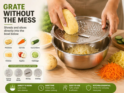 🔥Hot Sale 50% OFF 🎁3-in-1 Stainless Steel Kitchen Prep Set – Grater, Colander & Mixing Bowl