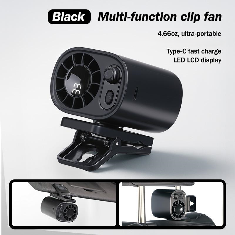 ❄️Stay Cool Anywhere! 🍃Clip‑On Car Fan – 199‑Speed Stepless Adjustment, 360° Rotation, Rechargeable Personal Fan for Car, Desk, Outdoor & More-AUX