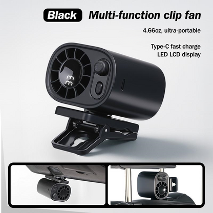 ❄️Stay Cool Anywhere! 🍃Clip‑On Car Fan – 199‑Speed Stepless Adjustment, 360° Rotation, Rechargeable Personal Fan for Car, Desk, Outdoor & More-AUX