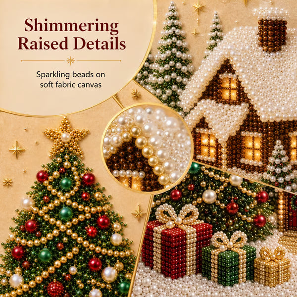 🎄🎅 Premium 3D Pearl Christmas Wall Art Kit | Luxury Flocked Canvas with Scratch-Resistant Non-Fading Pearl Beads DIY Holiday Decor ⛄️❄️