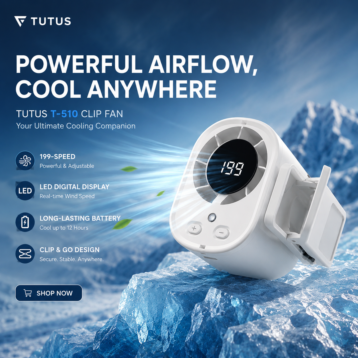 ❄️Stay Cool Anywhere! 🍃Clip‑On Car Fan – 199‑Speed Stepless Adjustment, 360° Rotation, Rechargeable Personal Fan for Car, Desk, Outdoor & More-AUX