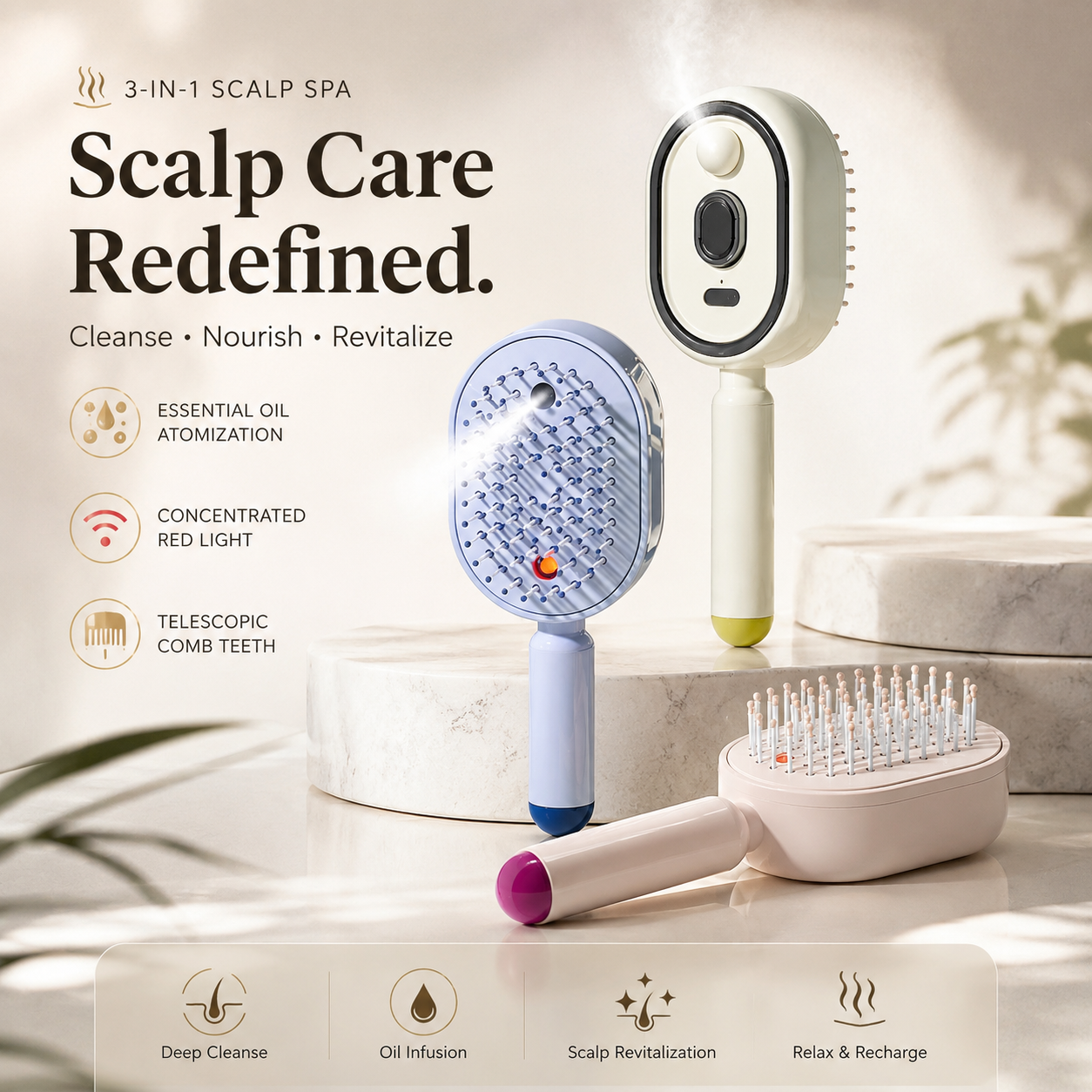 ✨ Electric Spray Air Cushion Massage Comb 🧹 Self-cleaning & Anti-tangle | 💧 Essential Oil Mist Hair Care ⚡ Anti-static Volumizing Aromatherapy Comb.