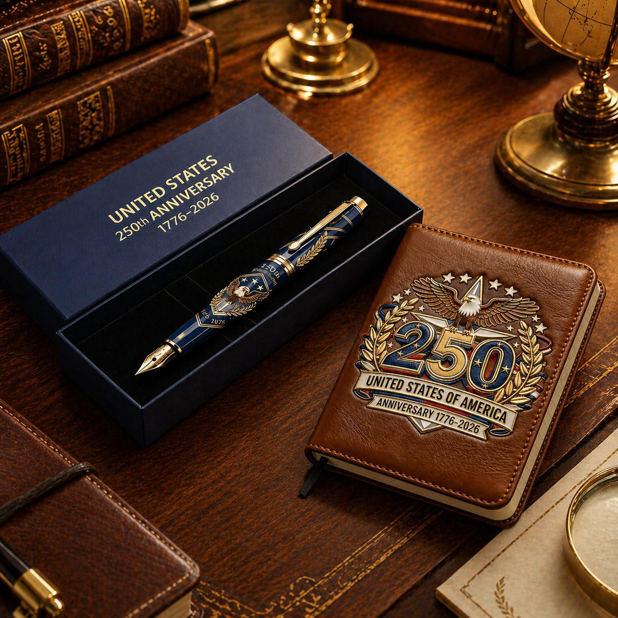 USA 250th Anniversary Notebook & Pen Set, 1776-2026 Patriotic Gift