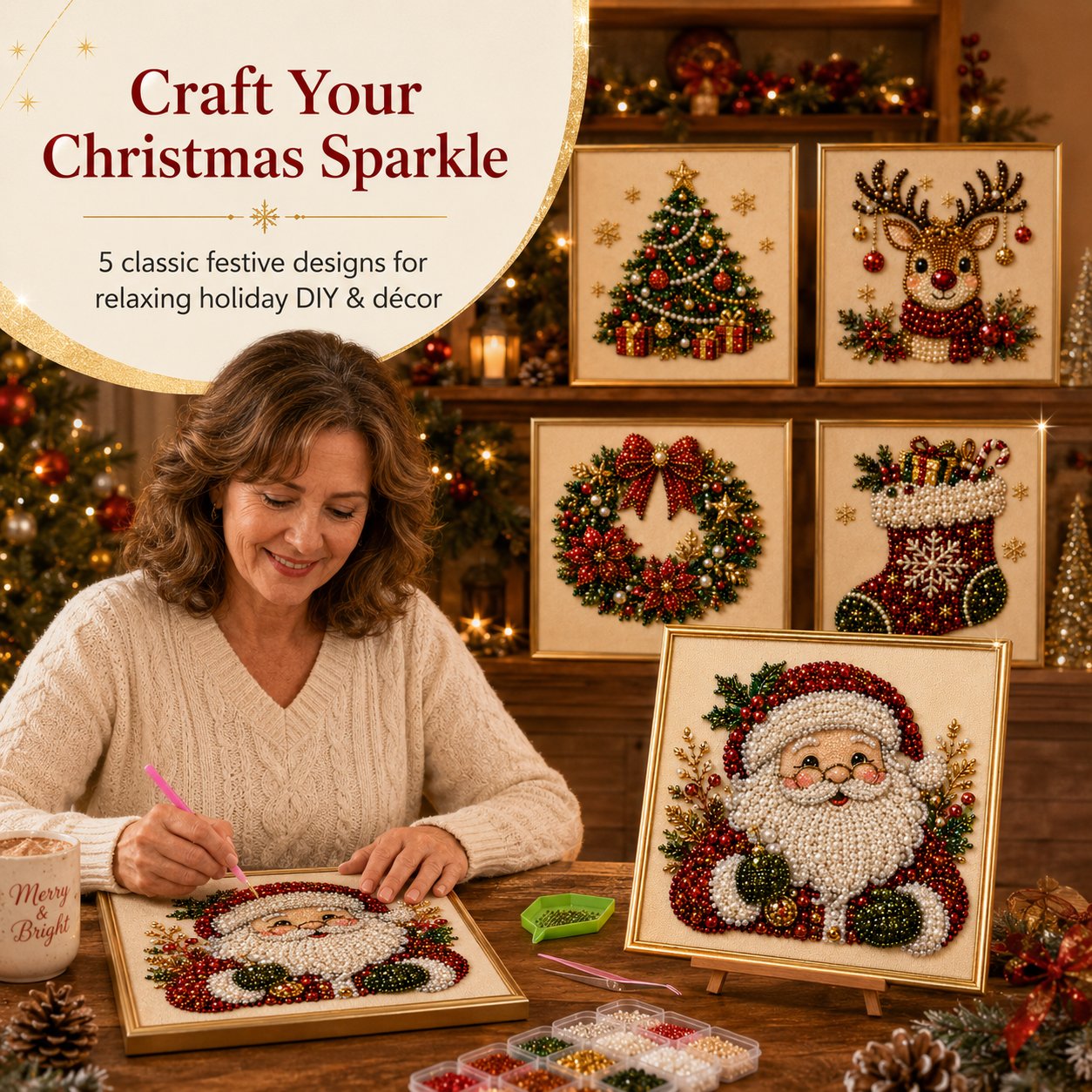 🧘Relaxing & Beginner-Friendly - 🎨💎DIY Christmas Pearl Diamond Painting Art Kit🔥Buy 2 Free Shipping