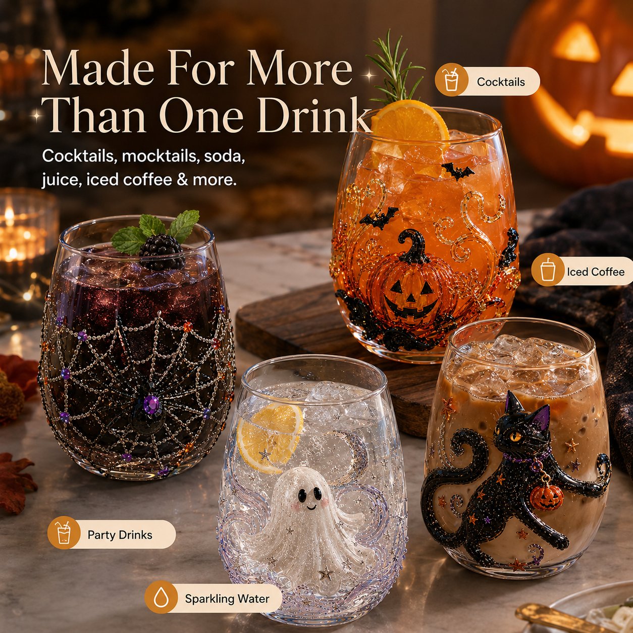 Family Pack ( Pumpkin+Ghost+Black Cat+ Spider Web)