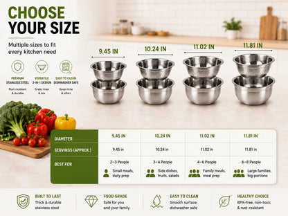 🔥Hot Sale 50% OFF 🎁3-in-1 Stainless Steel Kitchen Prep Set – Grater, Colander & Mixing Bowl