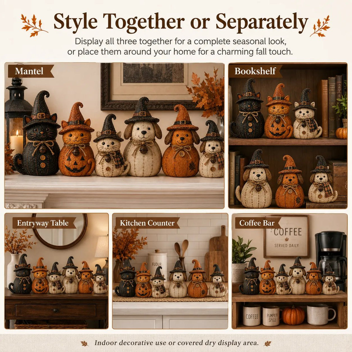 🔥🎁Vintage Witch Cat & Dog Decor Set