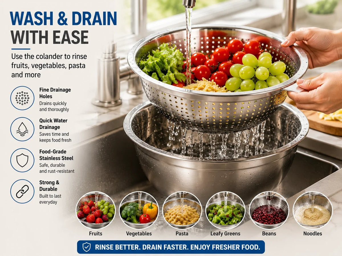 🔥Hot Sale 50% OFF 🎁3-in-1 Stainless Steel Kitchen Prep Set – Grater, Colander & Mixing Bowl