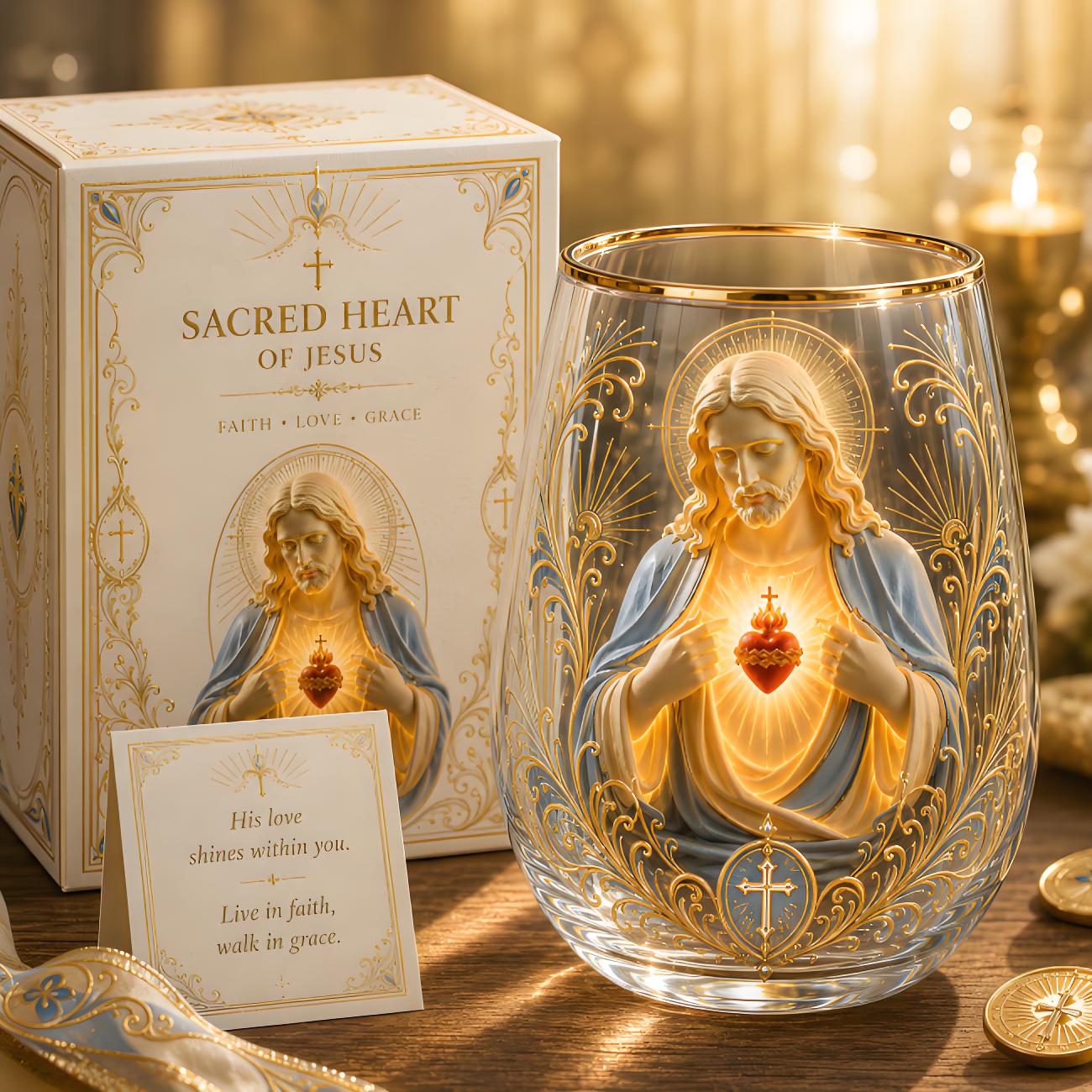 🙏Sacred Heart of Jesus Glass Cup💖Buy 2 & Get Free Shipping