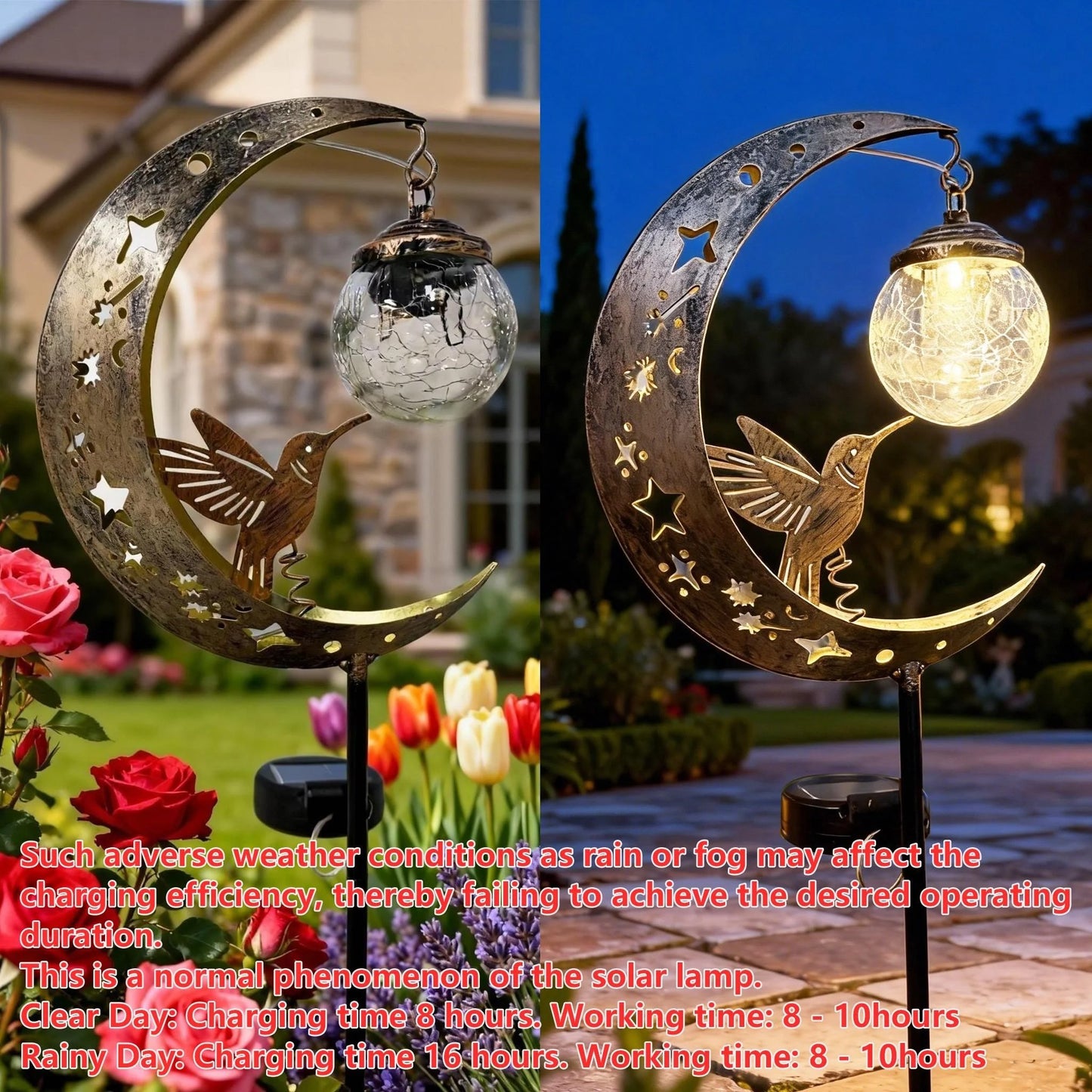 🌙✨Hummingbird Moon Solar Garden Stake Light